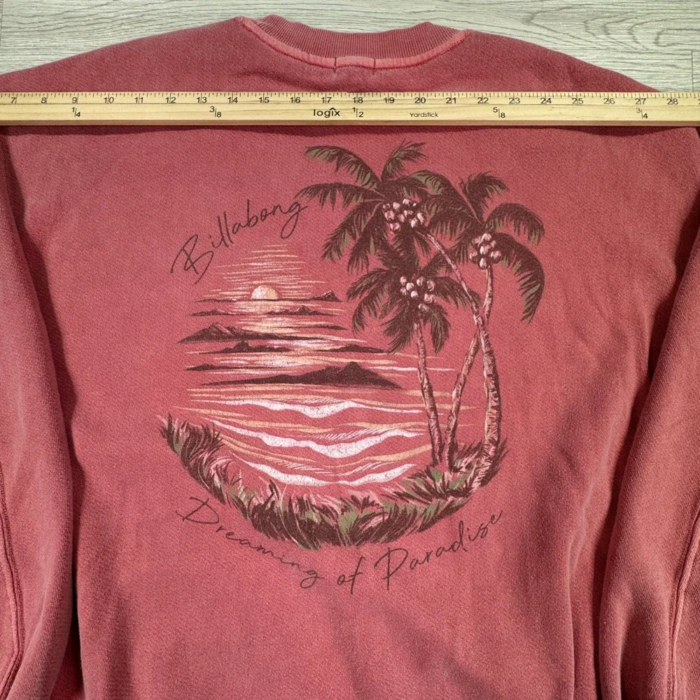 Billabong Men's Sweatshirt Dreaming of Paradise Graphic Pink XL Palm Tree